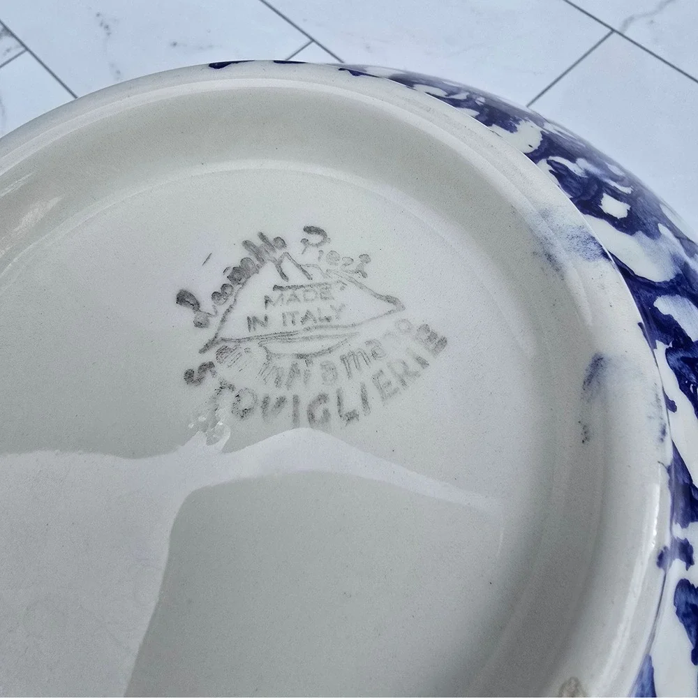 Leopoldo Piezi Italian Blue White Spongeware Stoviglierie Bowl 9